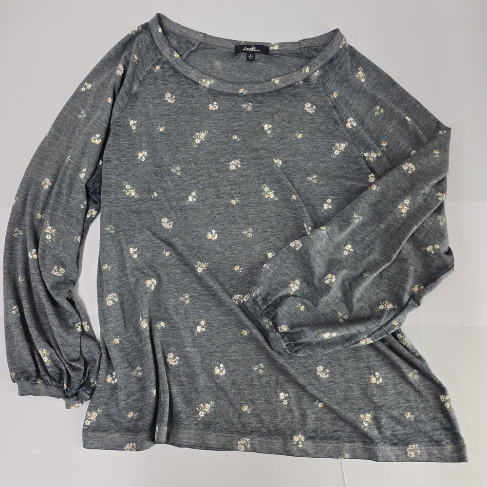 Angels Forever Young Women Gray Floral Long Sleeve Balloon Sleeve Top Size‎ L